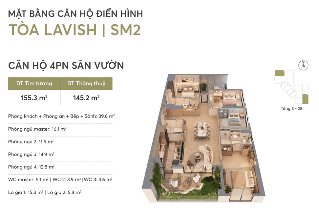 Mặt bằng 4 Ngủ Greenera Ngọc Hồi