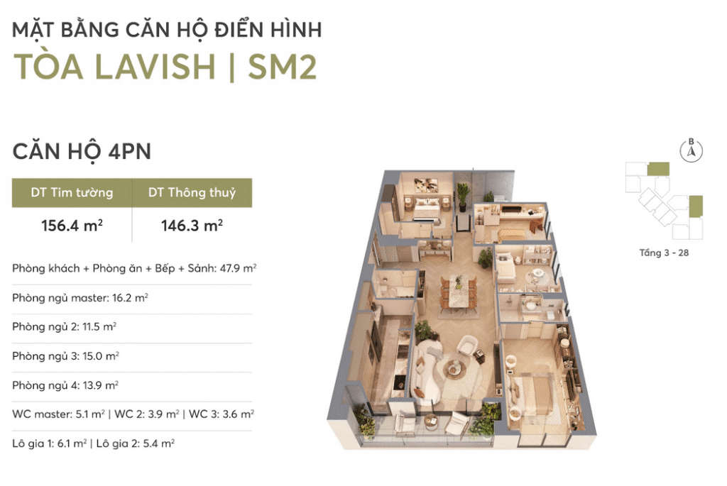 Mặt bằng 4 Phòng Ngủ Greenera Ngọc Hồi